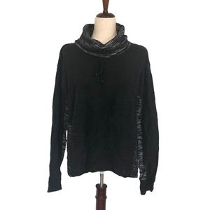 Hollister Women’s Textured Cowl Neck Drawstring Pullover, Black Size Large